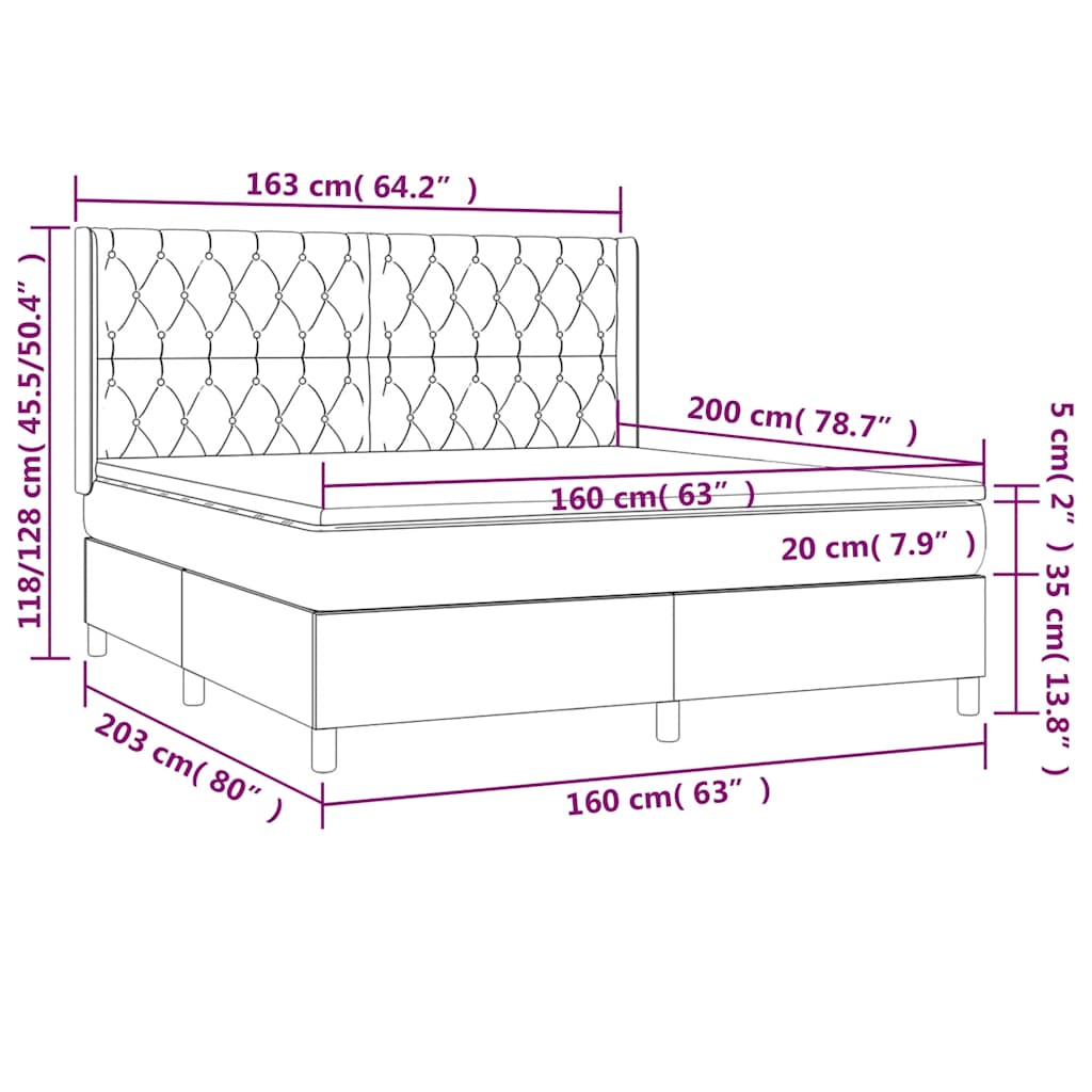vidaXL Κρεβάτι Boxspring με Στρώμα Σκούρο Μπλε 160x200 εκ. Βελούδινο