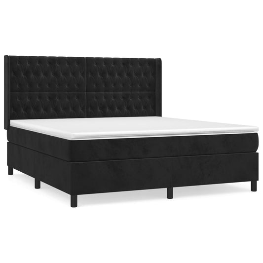 vidaXL Κρεβάτι Boxspring με Στρώμα Μαύρο 180x200 εκ. Βελούδινο
