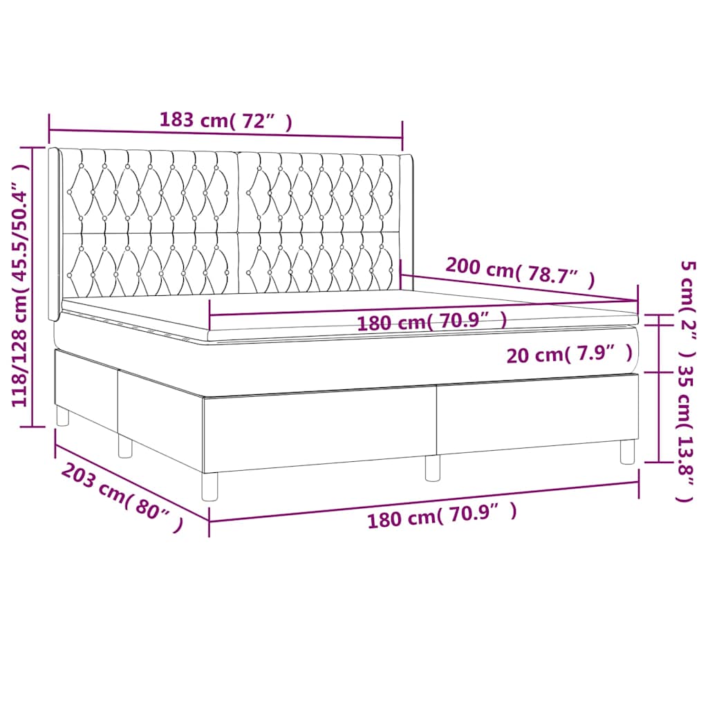 vidaXL Κρεβάτι Boxspring με Στρώμα Σκούρο Πράσινο 180x200εκ. Βελούδινο