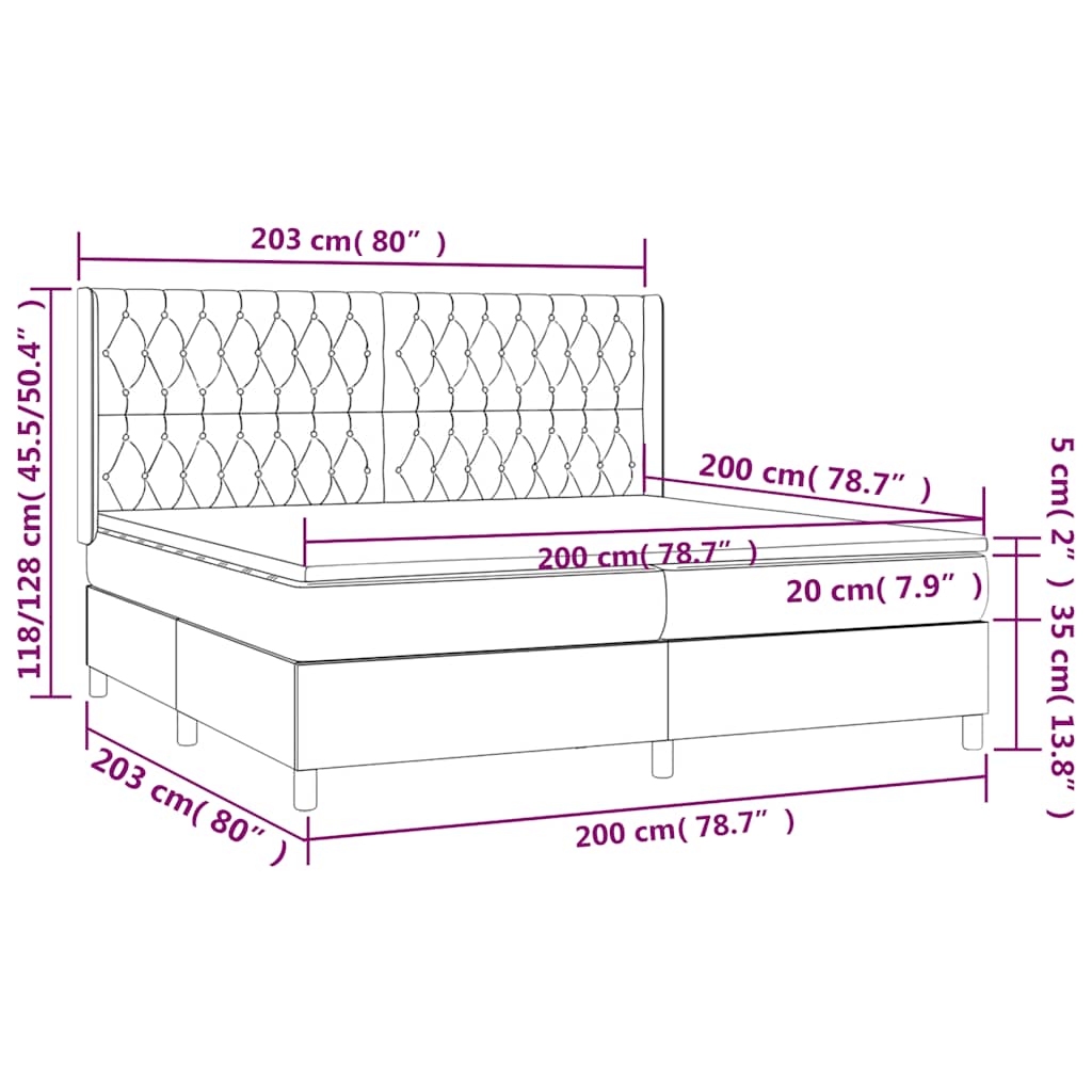 vidaXL Κρεβάτι Boxspring με Στρώμα Σκούρο Πράσινο 200x200εκ. Βελούδινο