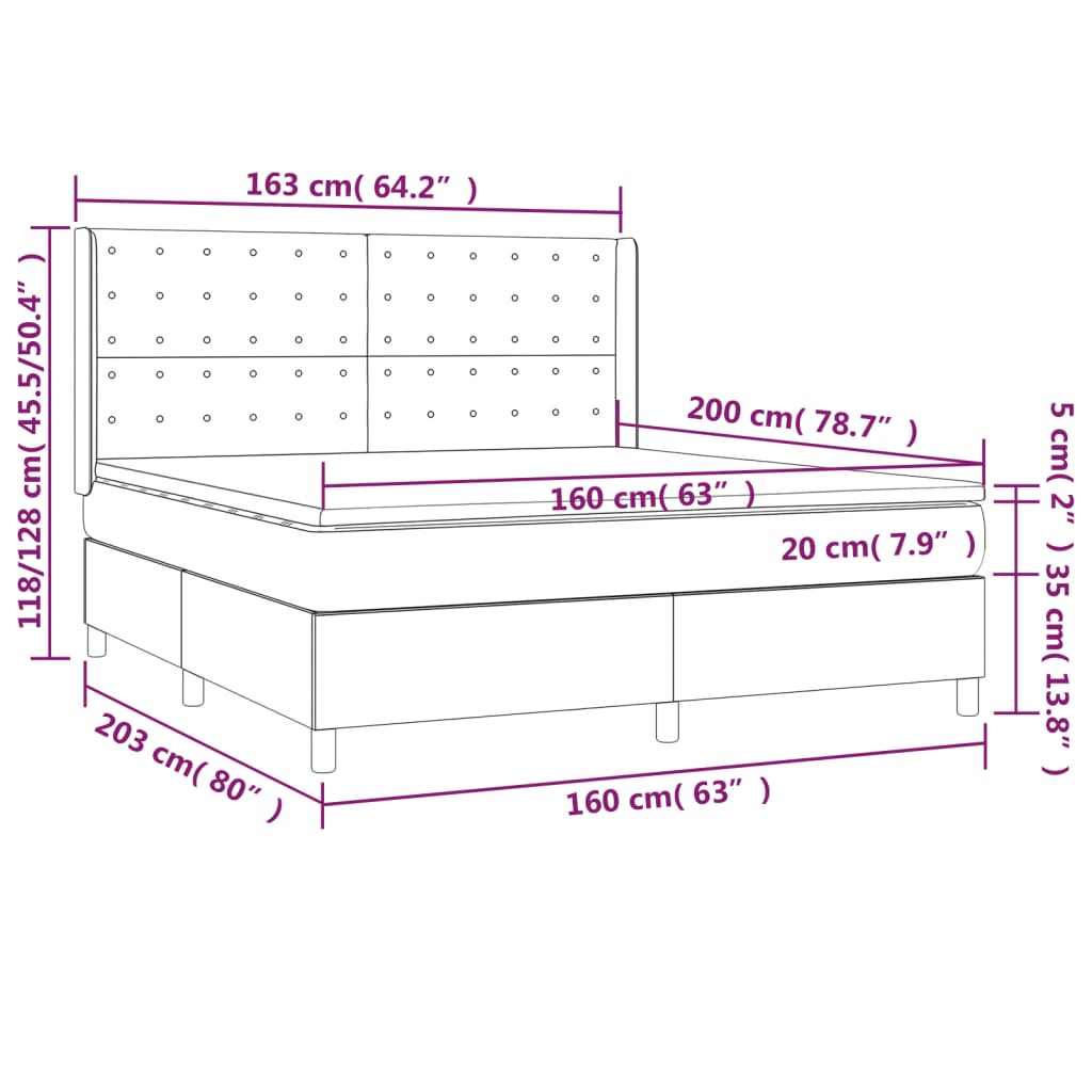 vidaXL Κρεβάτι Boxspring με Στρώμα Μαύρο 160x200 εκ. Βελούδινο