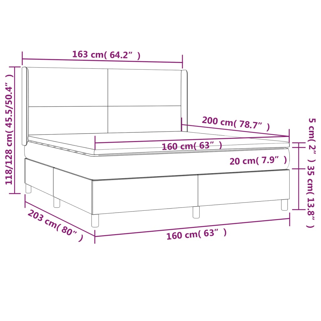 vidaXL Κρεβάτι Boxspring με Στρώμα & LED Μπλε 160x200 εκ. Υφασμάτινο