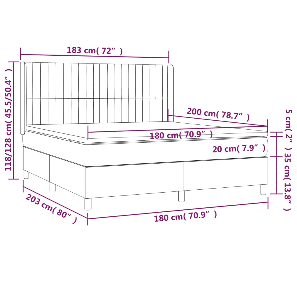 vidaXL Κρεβάτι Boxspring με Στρώμα & LED Μπλε 180x200 εκ. Υφασμάτινο