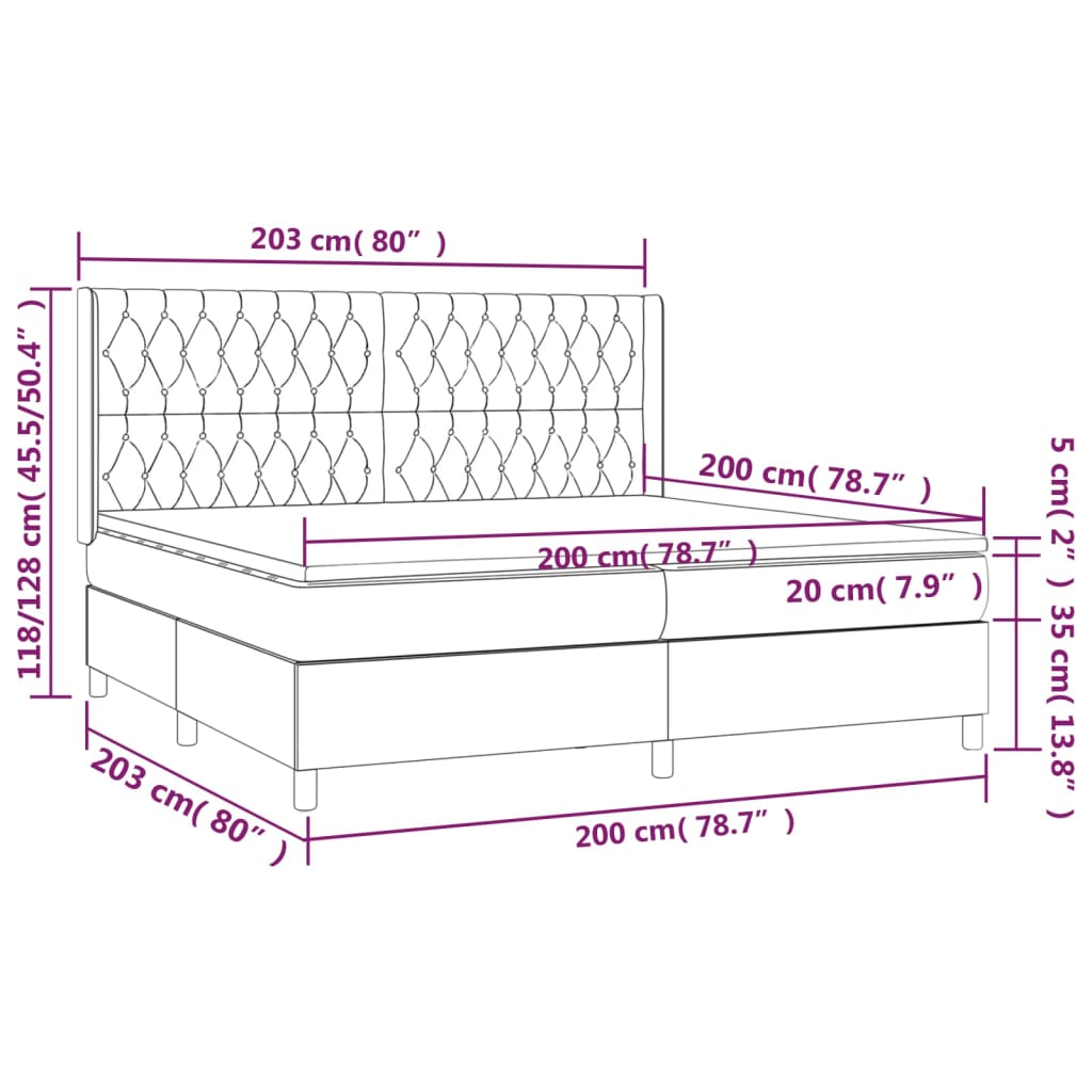 vidaXL Κρεβάτι Boxspring με Στρώμα & LED Κρεμ 200x200 εκ. Υφασμάτινο