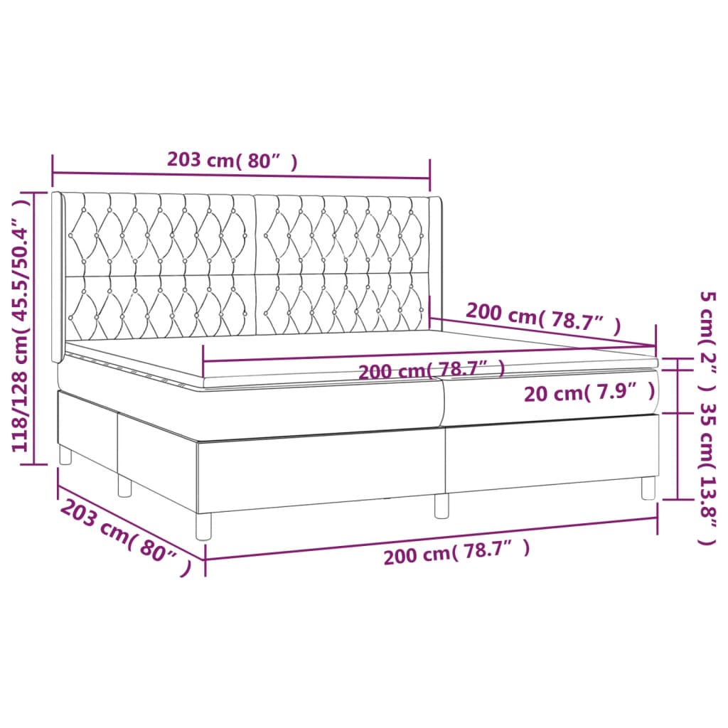 vidaXL Κρεβάτι Boxspring με Στρώμα & LED Κρεμ 200x200 εκ. Υφασμάτινο
