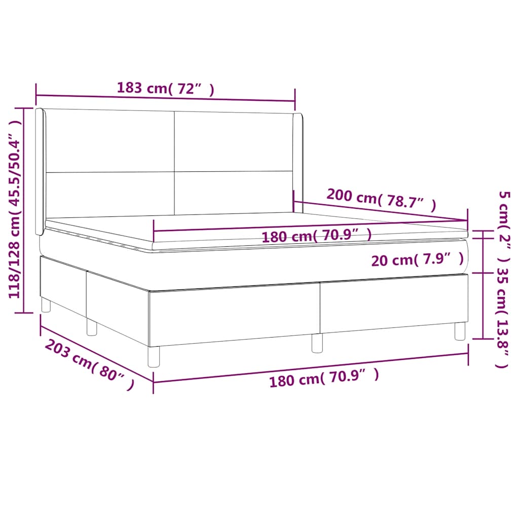 vidaXL Κρεβάτι Boxspring με Στρώμα & LED Σκ. Μπλε 180x200εκ. Βελούδινο