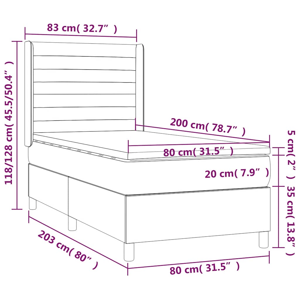 vidaXL Κρεβάτι Boxspring με Στρώμα & LED Σκ. Μπλε 80x200 εκ. Βελούδινο