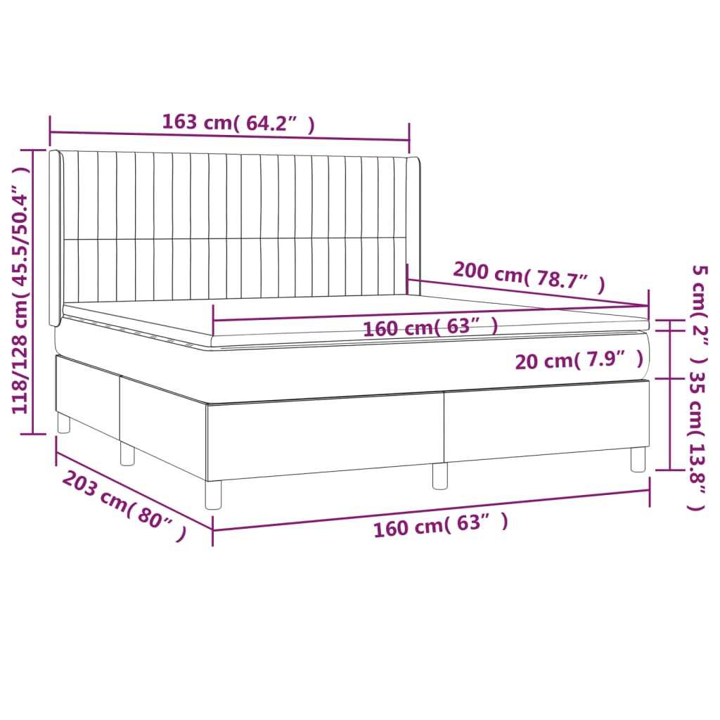 vidaXL Κρεβάτι Boxspring με Στρώμα & LED Σκ. Γκρι 160x200εκ. Βελούδινο