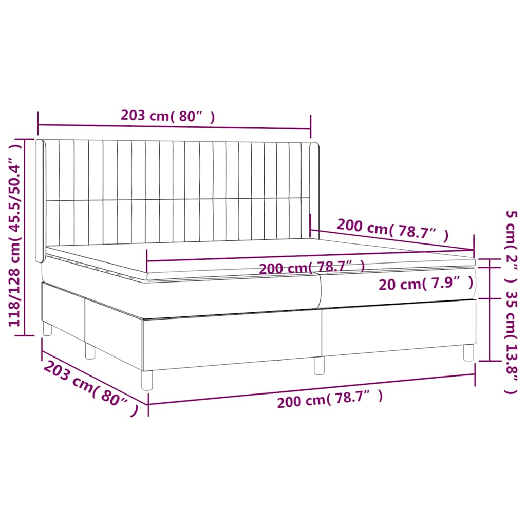 vidaXL Κρεβάτι Boxspring με Στρώμα & LED Σκ. Μπλε 200x200εκ. Βελούδινο