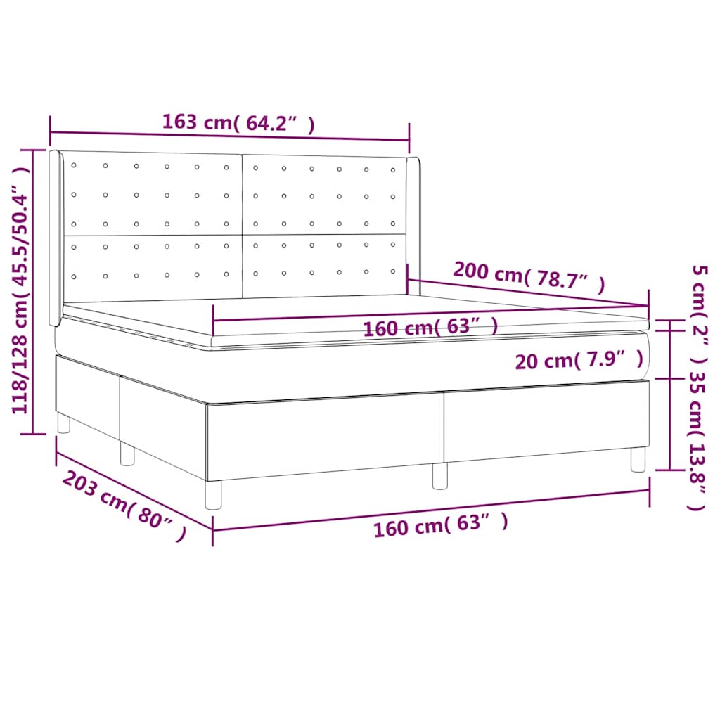 vidaXL Κρεβάτι Boxspring με Στρώμα & LED Σκ. Πράσινο 160x200εκ Βελούδο