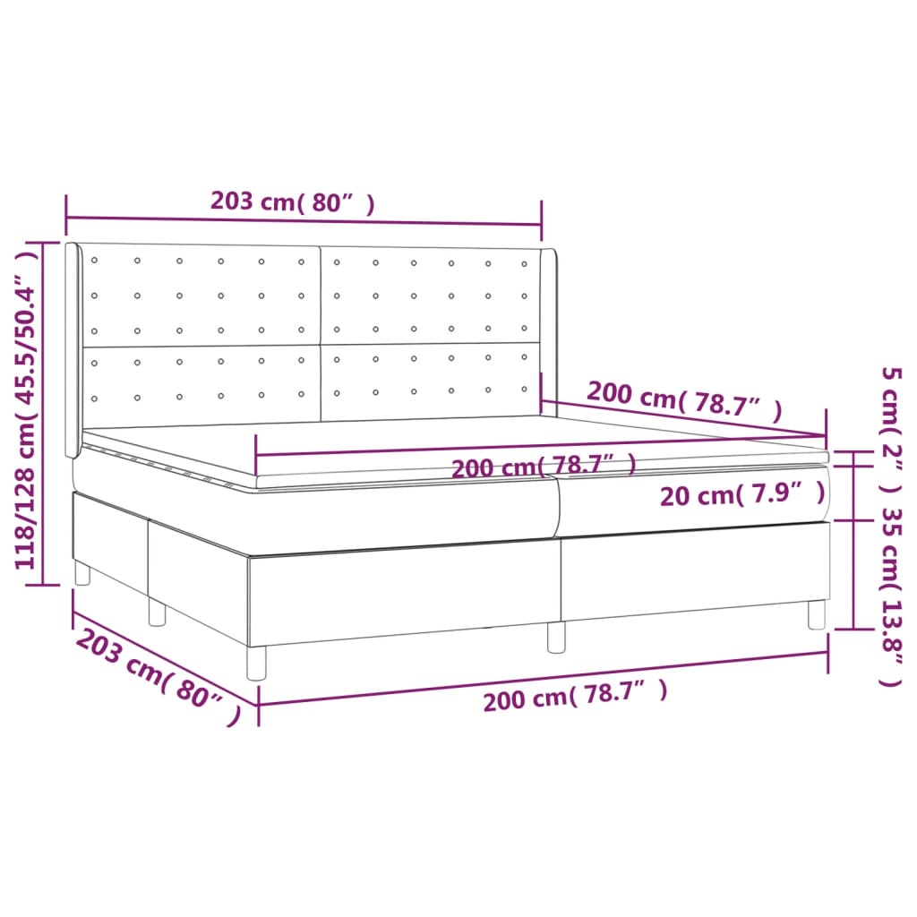 vidaXL Κρεβάτι Boxspring με Στρώμα & LED Σκ. Γκρι 200x200εκ. Βελούδινο