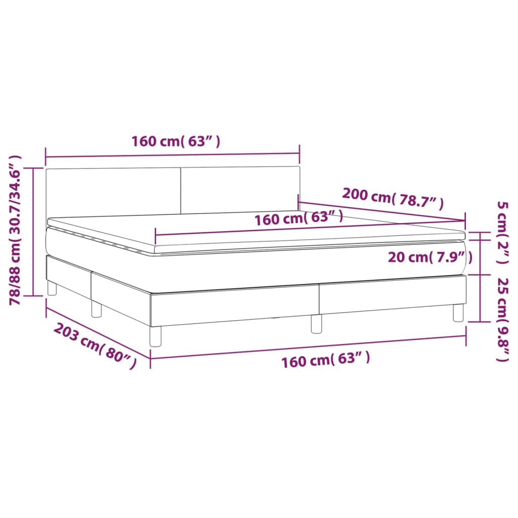 vidaXL Κρεβάτι Boxspring με Στρώμα & LED Σκ.Γκρι 160x200 εκ Υφασμάτινο