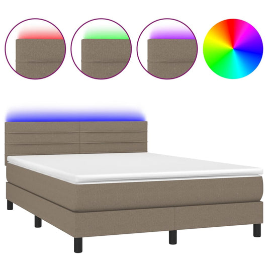 vidaXL Κρεβάτι Boxspring με Στρώμα & LED Taupe 140x200 εκ. Υφασμάτινο