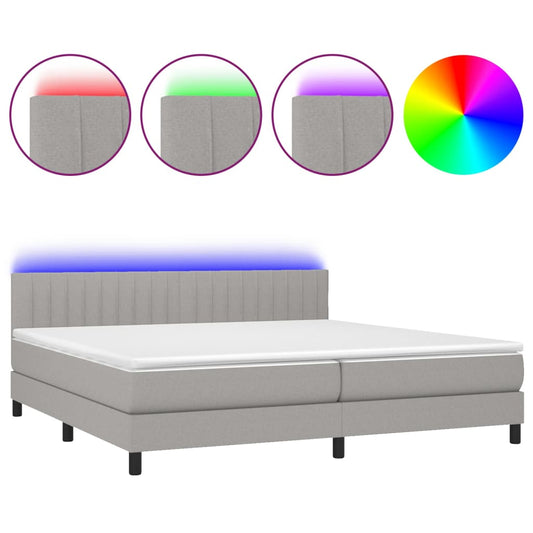 vidaXL Κρεβάτι Boxspring με Στρώμα & LED Αν.Γκρι 200x200εκ. Υφασμάτινο