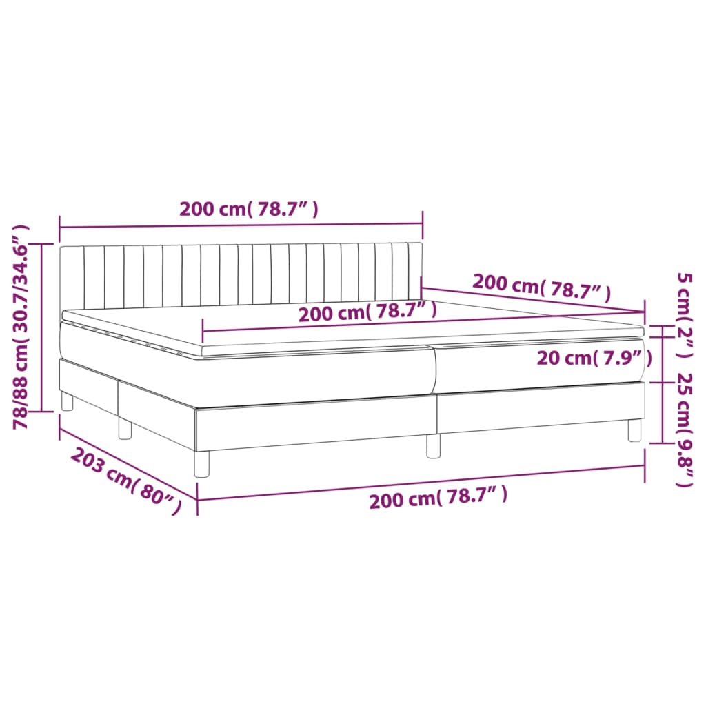 vidaXL Κρεβάτι Boxspring με Στρώμα & LED Αν.Γκρι 200x200εκ. Υφασμάτινο