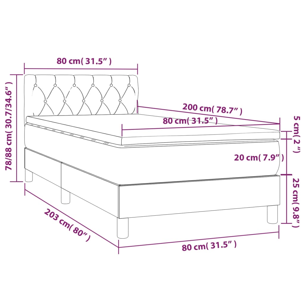 vidaXL Κρεβάτι Boxspring με Στρώμα & LED Taupe 80x200 εκ. Υφασμάτινο