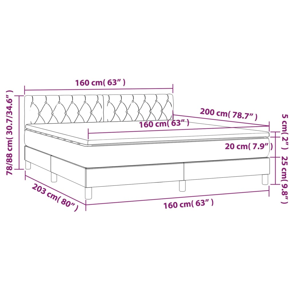 vidaXL Κρεβάτι Boxspring με Στρώμα & LED Σκ.Καφέ 160x200 εκ Υφασμάτινο