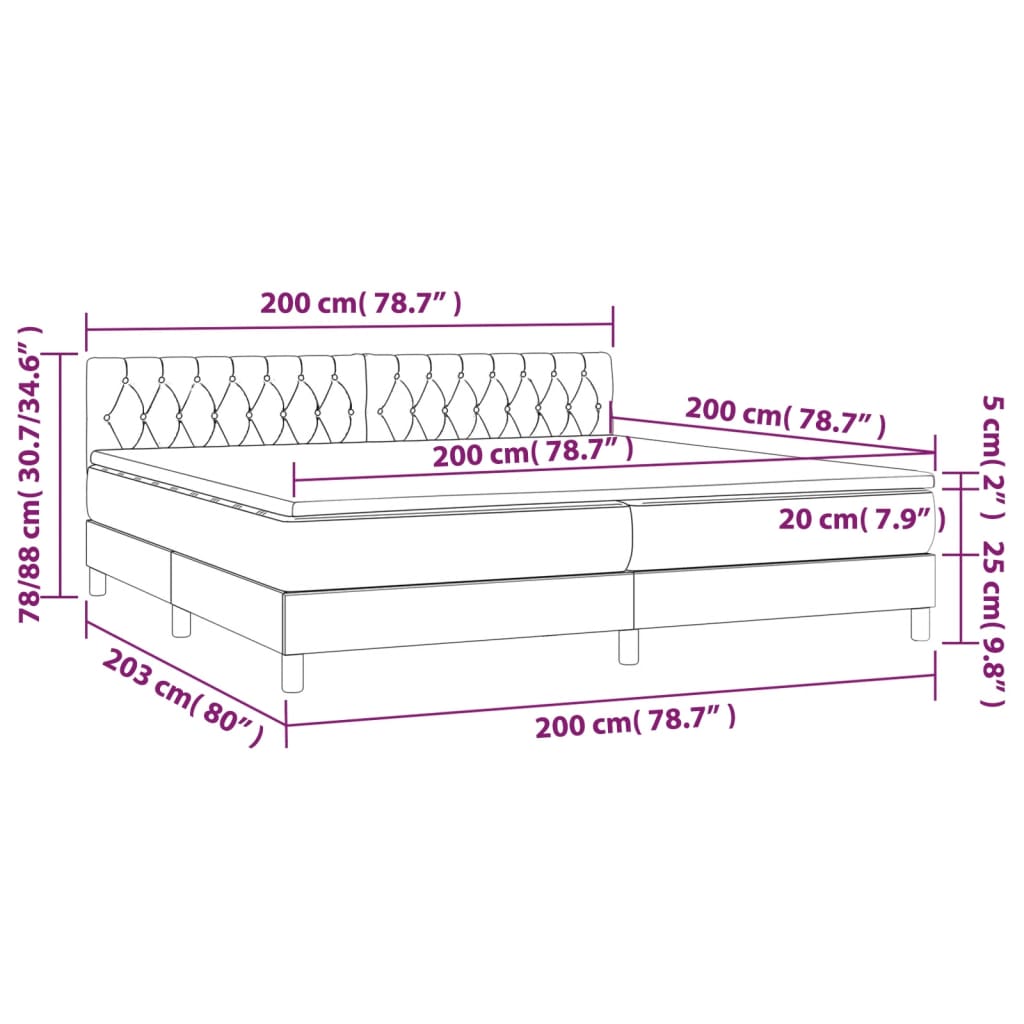 vidaXL Κρεβάτι Boxspring με Στρώμα & LED Κρεμ 200x200 εκ. Υφασμάτινο