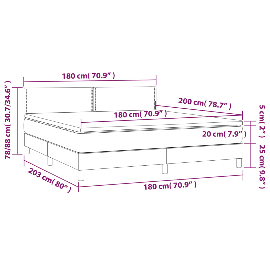 vidaXL Κρεβάτι Boxspring με Στρώμα & LED Taupe 180x200 εκ. Υφασμάτινο