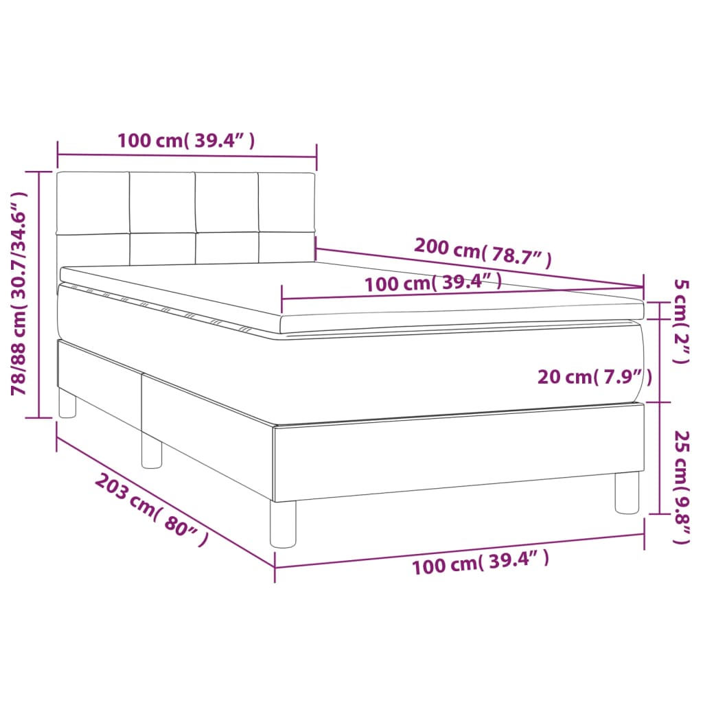vidaXL Κρεβάτι Boxspring με Στρώμα & LED Μπλε 100x200 εκ. Υφασμάτινο