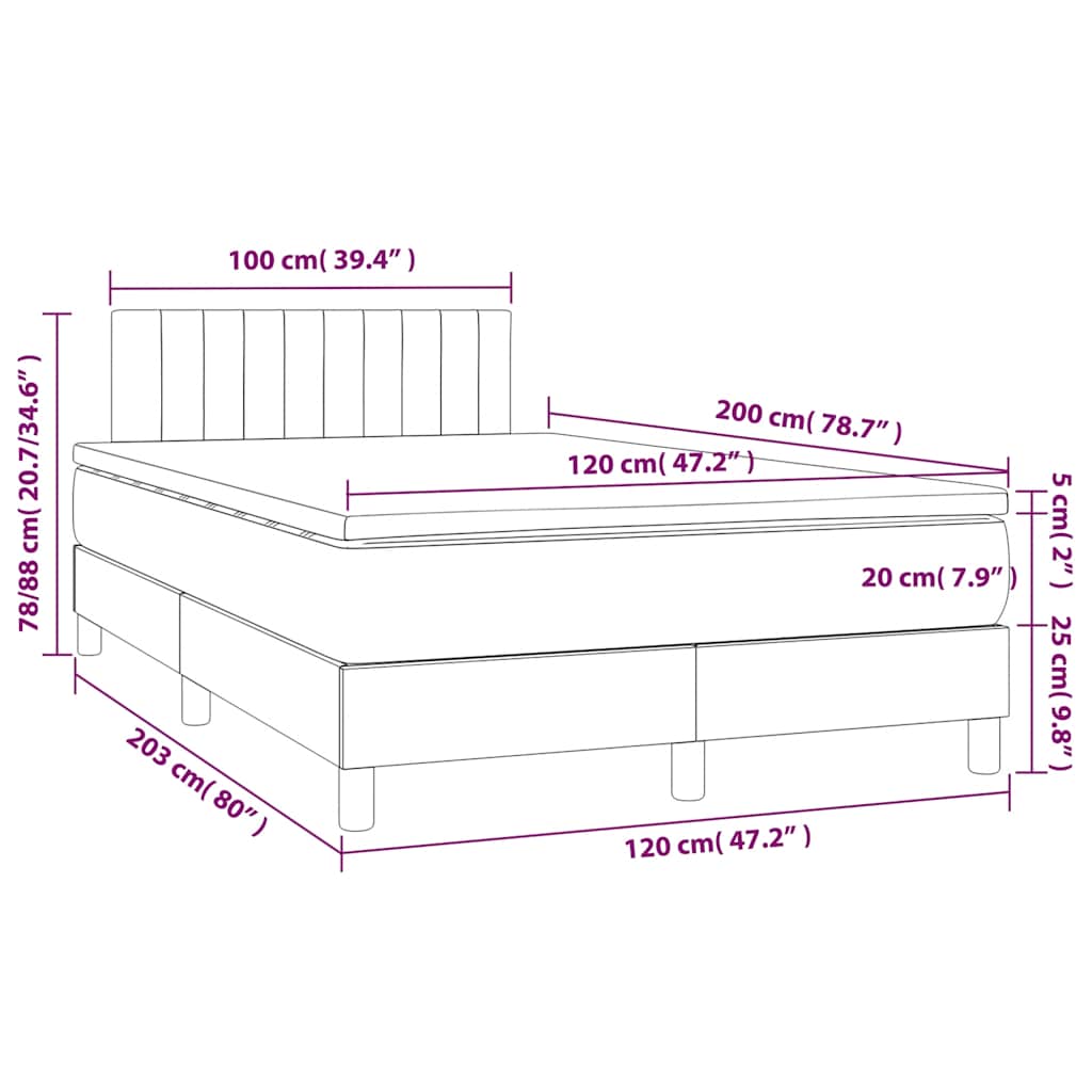 vidaXL Κρεβάτι Boxspring με Στρώμα & LED Μαύρο 120x200 εκ. Υφασμάτινο
