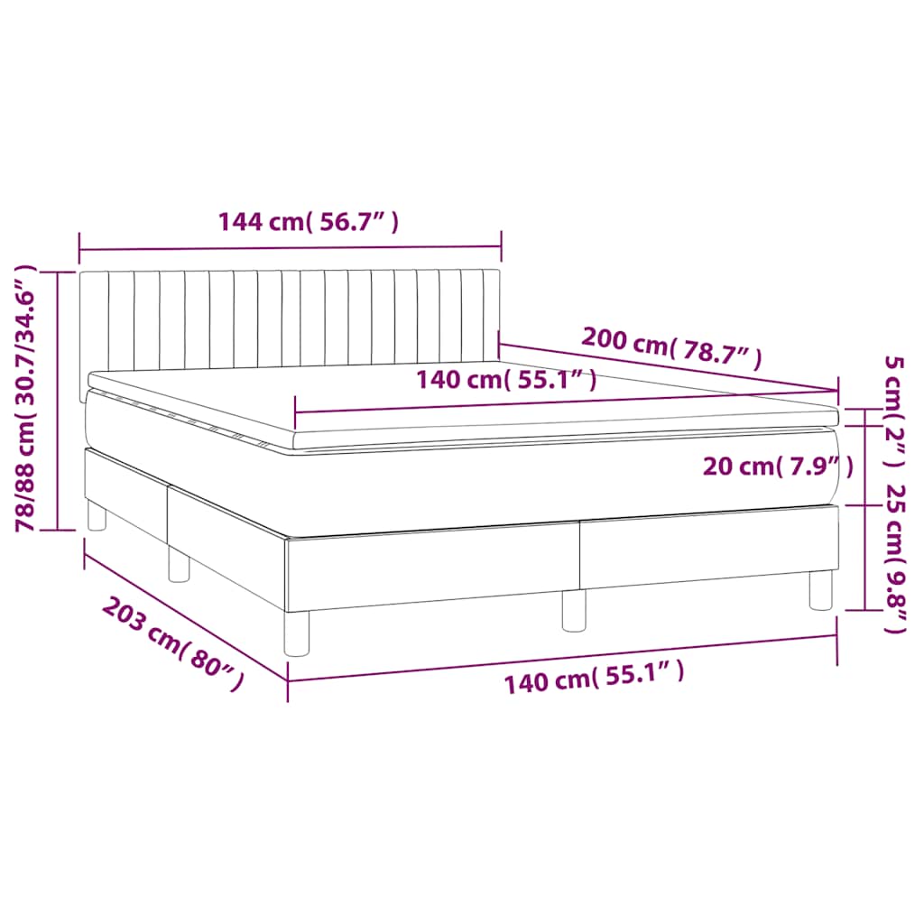 vidaXL Κρεβάτι Boxspring με Στρώμα & LED Μαύρο 140x200 εκ. Υφασμάτινο