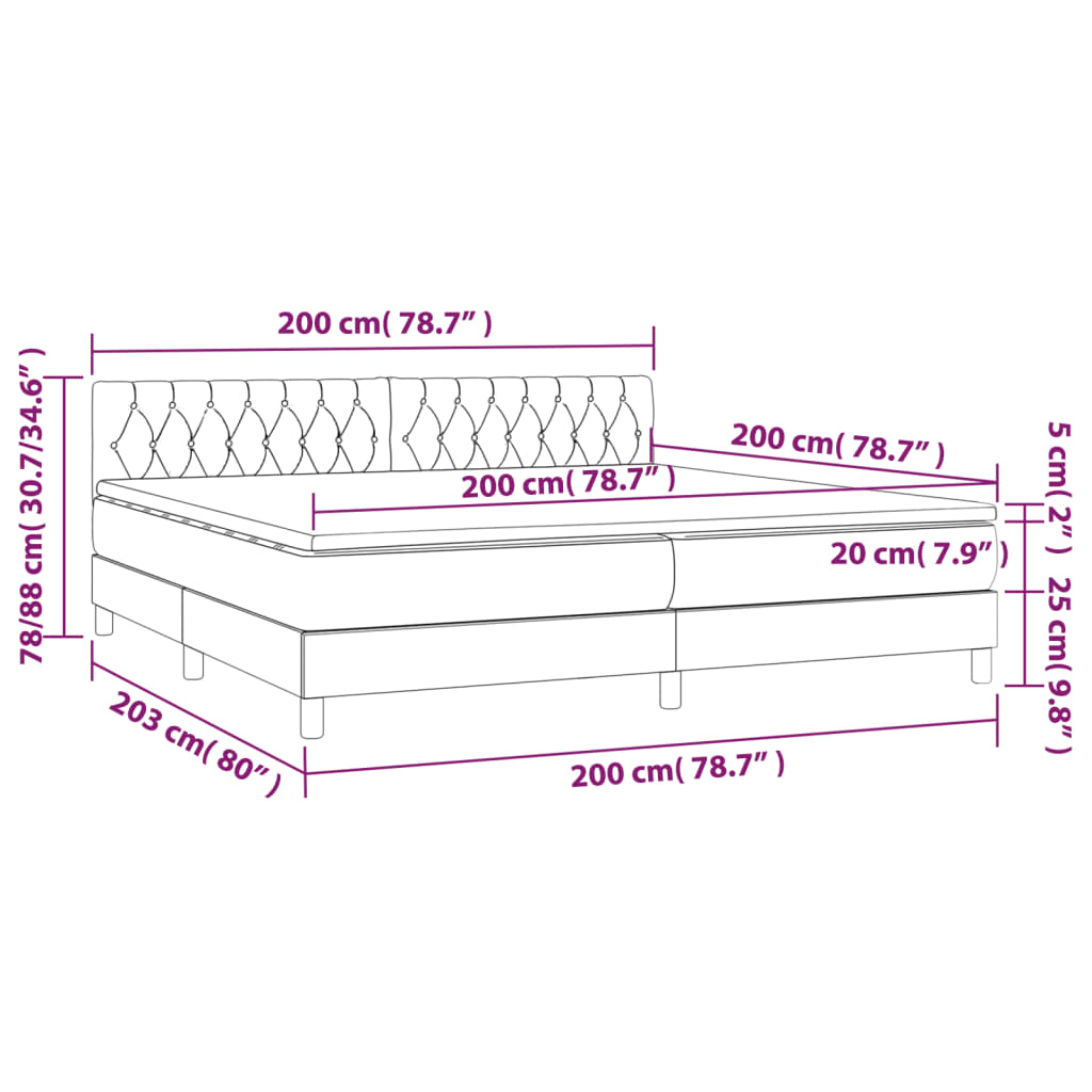vidaXL Κρεβάτι Boxspring με Στρώμα & LED Κρεμ 200x200 εκ. Υφασμάτινο
