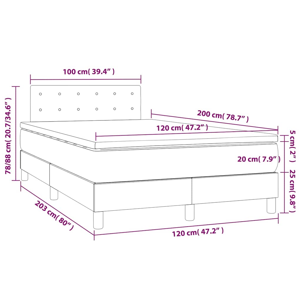 vidaXL Κρεβάτι Boxspring με Στρώμα & LED Taupe 120x200 εκ. Υφασμάτινο