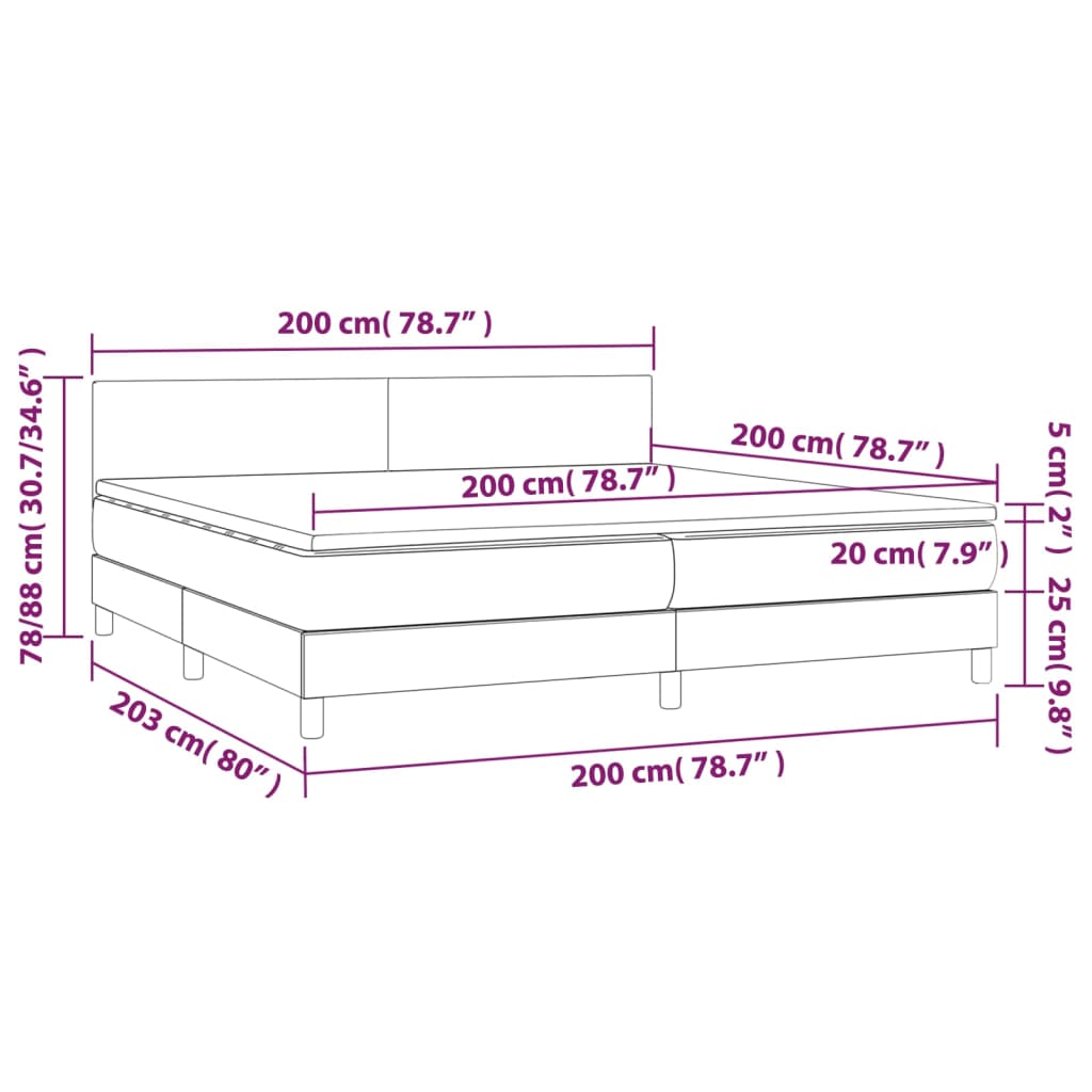 vidaXL Κρεβάτι Boxspring με Στρώμα & LED Μαύρο 200x200 εκ. Συνθ. Δέρμα