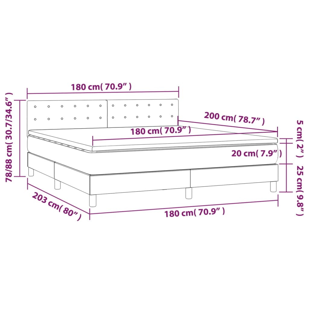vidaXL Κρεβάτι Boxspring με Στρώμα & LED Γκρι 180x200 εκ. Συνθ. Δέρμα