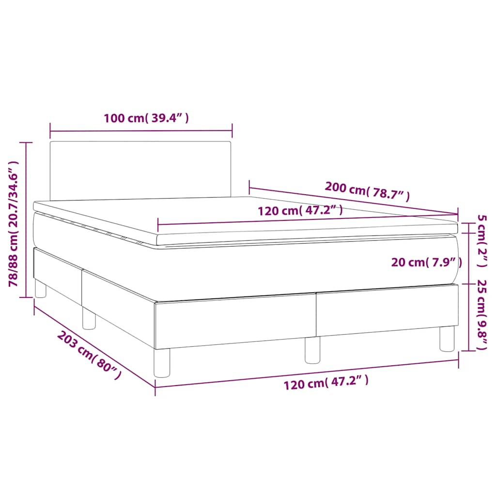 vidaXL Κρεβάτι Boxspring με Στρώμα & LED Μαύρο 120x200 εκ. Βελούδινο
