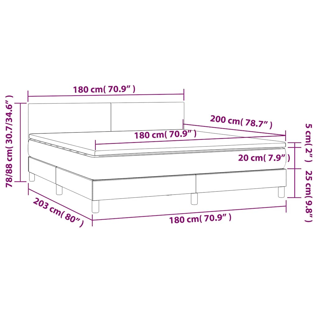 vidaXL Κρεβάτι Boxspring με Στρώμα & LED Σκ. Μπλε 180x200εκ. Βελούδινο