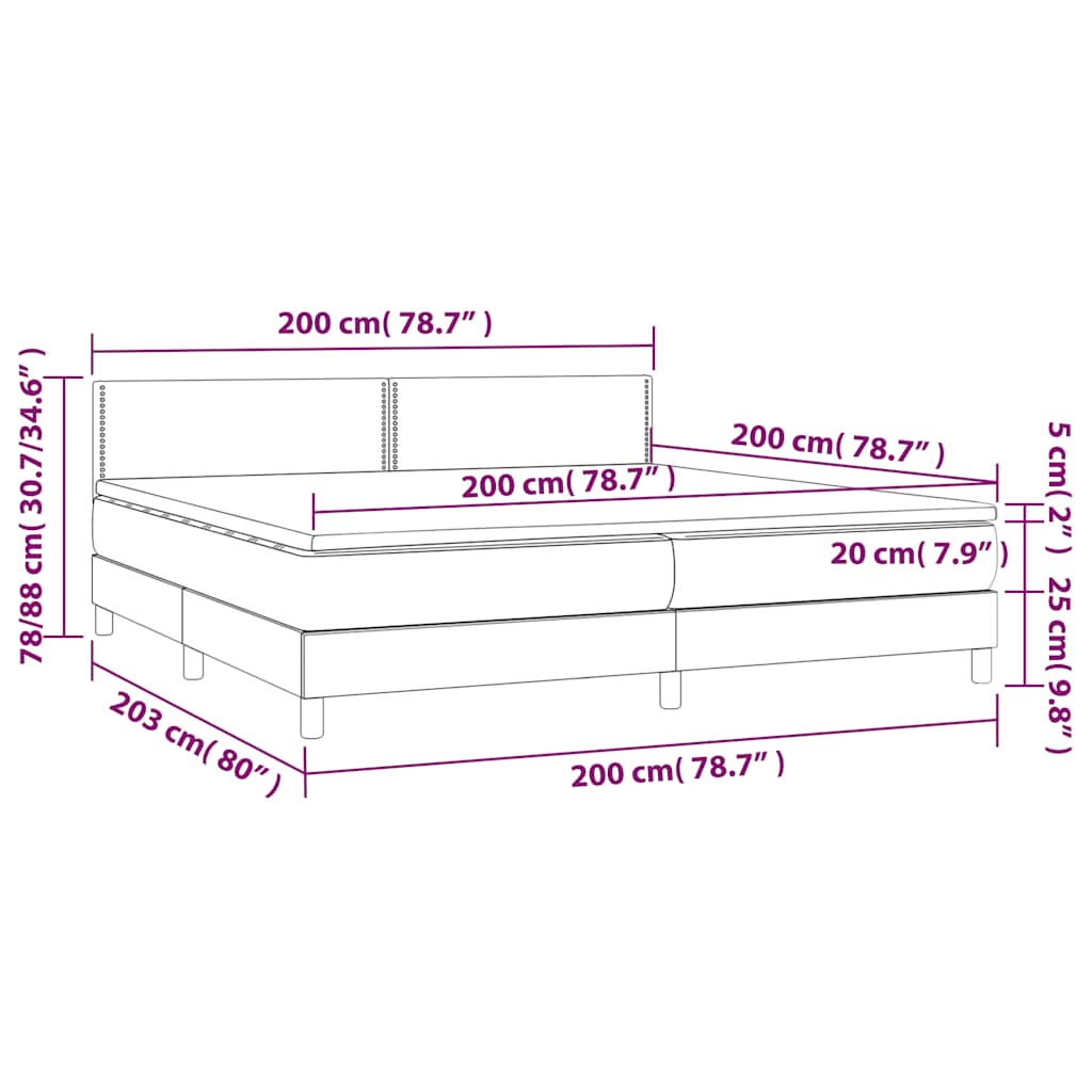 vidaXL Κρεβάτι Boxspring με Στρώμα & LED Σκ. Πράσινο 200x200εκ Βελούδο