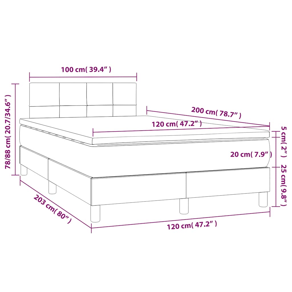 vidaXL Κρεβάτι Boxspring με Στρώμα & LED Σκ. Πράσινο 120x200εκ Βελούδο