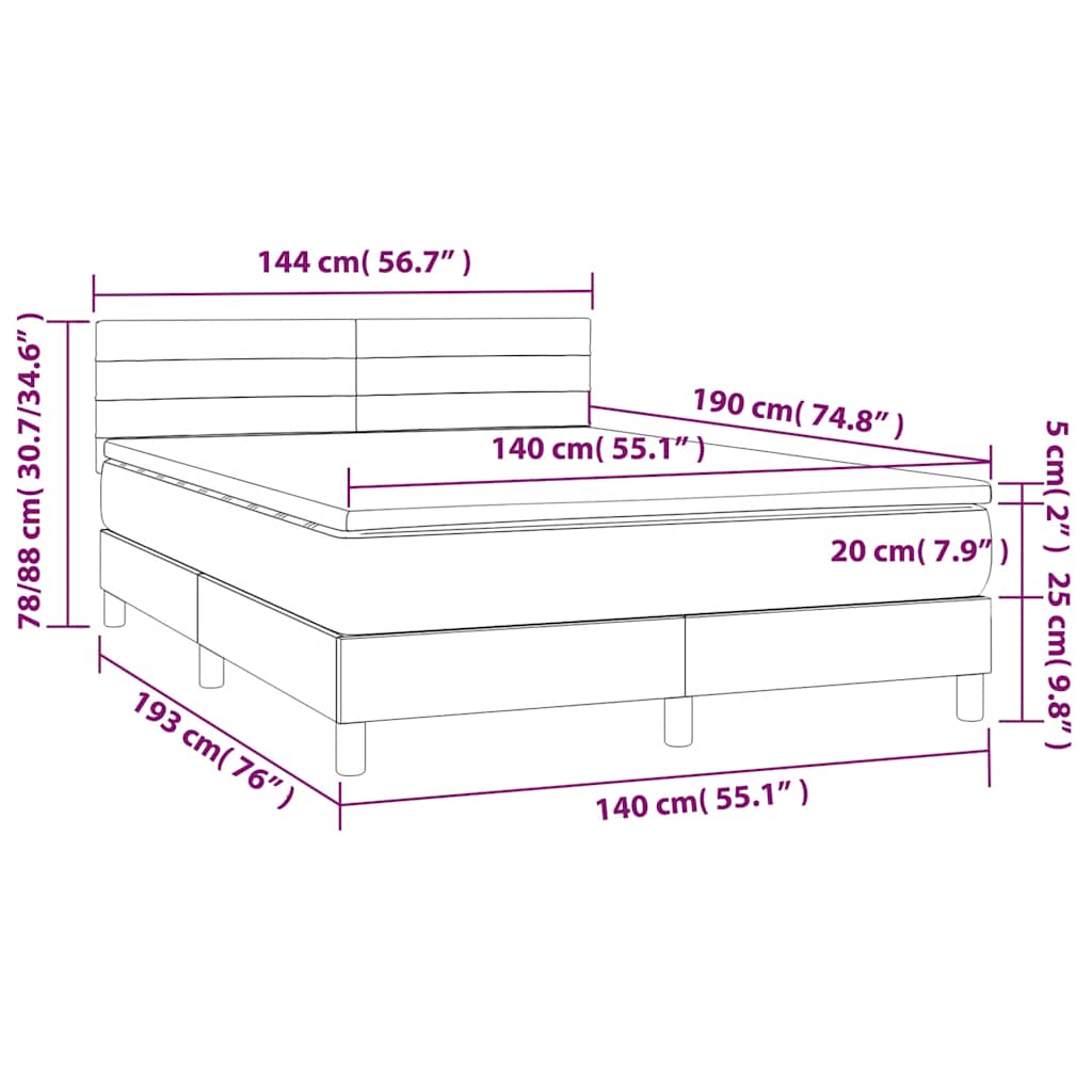 vidaXL Κρεβάτι Boxspring με Στρώμα & LED Σκ. Πράσινο 140x190εκ Βελούδο