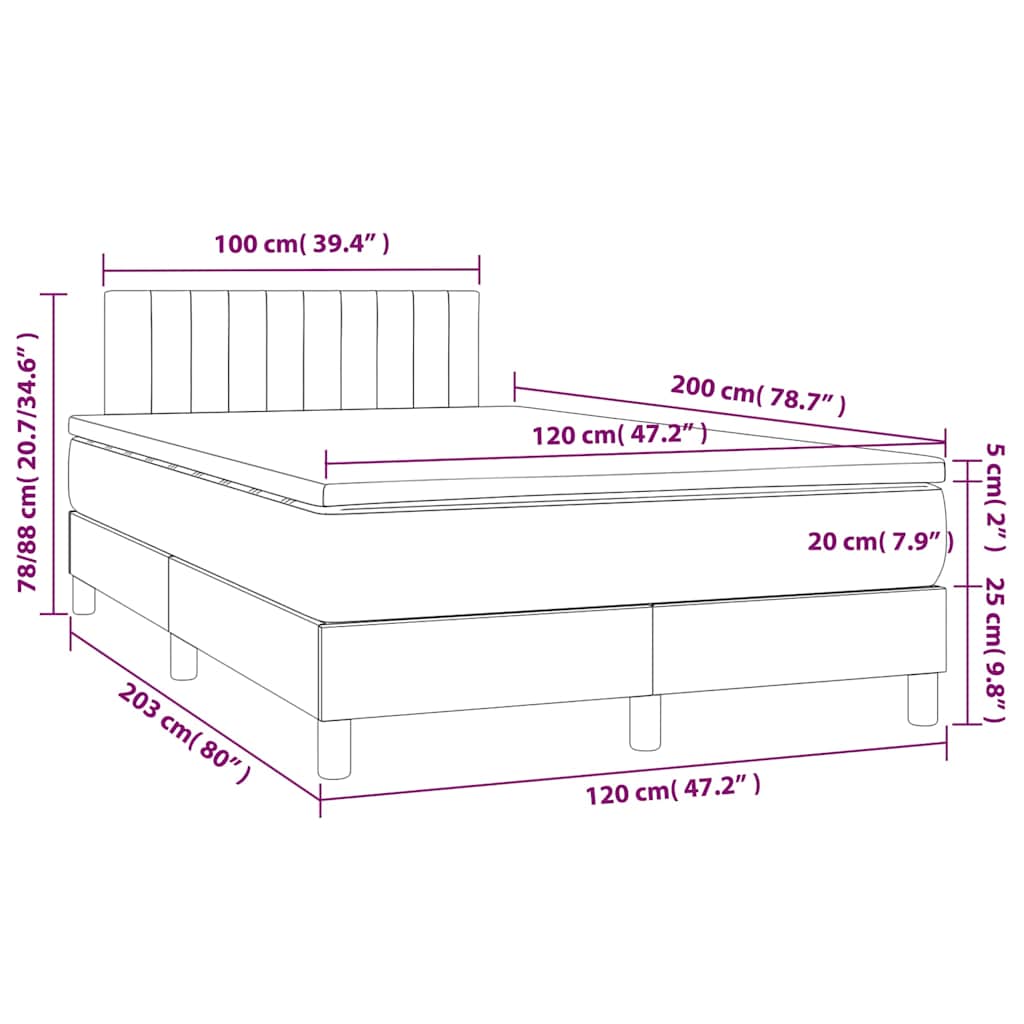 vidaXL Κρεβάτι Boxspring με Στρώμα & LED Σκ. Πράσινο 120x200εκ Βελούδο