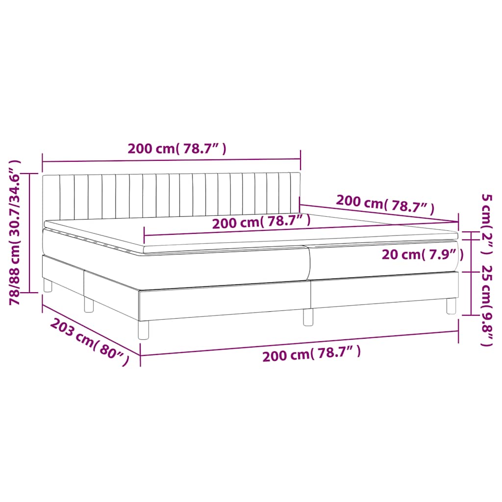 vidaXL Κρεβάτι Boxspring με Στρώμα & LED Σκ. Πράσινο 200x200εκ Βελούδο