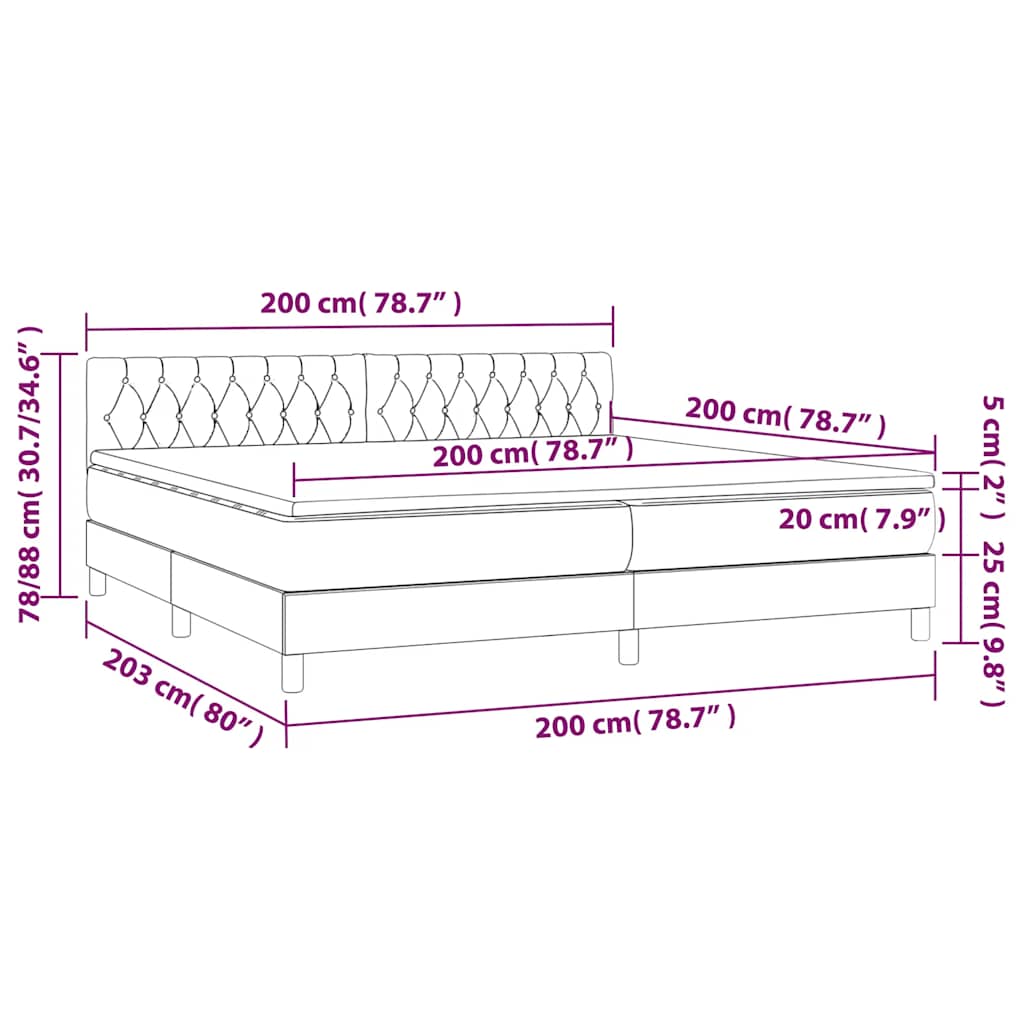 vidaXL Κρεβάτι Boxspring με Στρώμα & LED Σκ. Πράσινο 200x200εκ Βελούδο