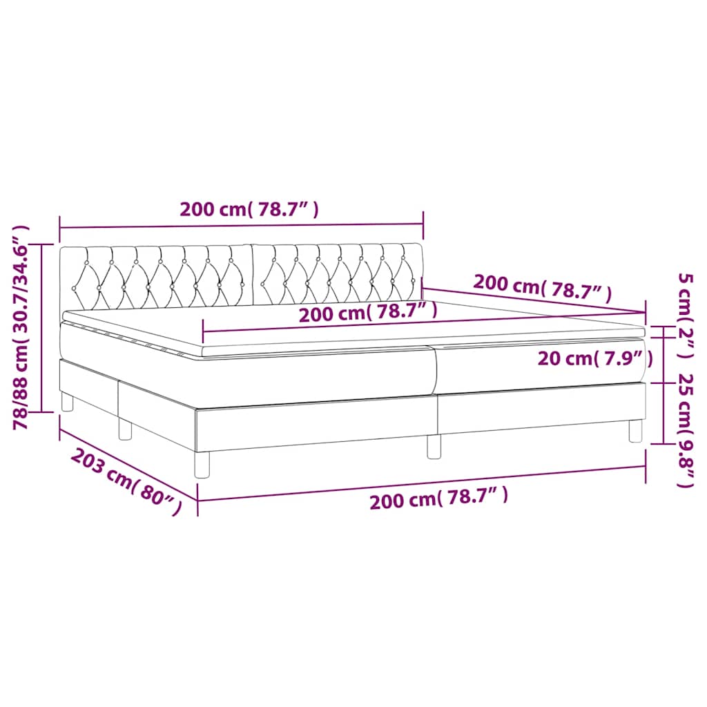 vidaXL Κρεβάτι Boxspring με Στρώμα & LED Σκ. Μπλε 200x200εκ. Βελούδινο