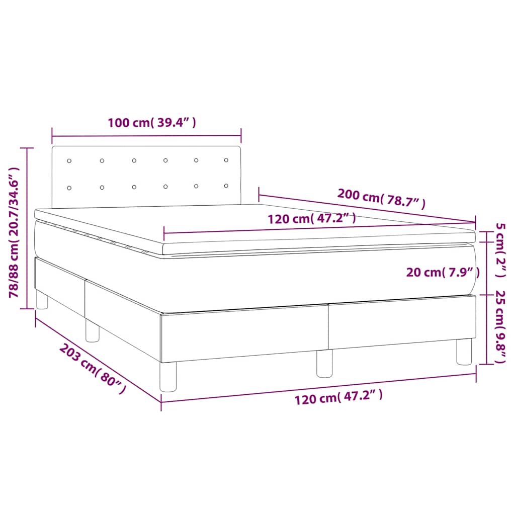 vidaXL Κρεβάτι Boxspring με Στρώμα & LED Σκ. Πράσινο 120x200εκ Βελούδο