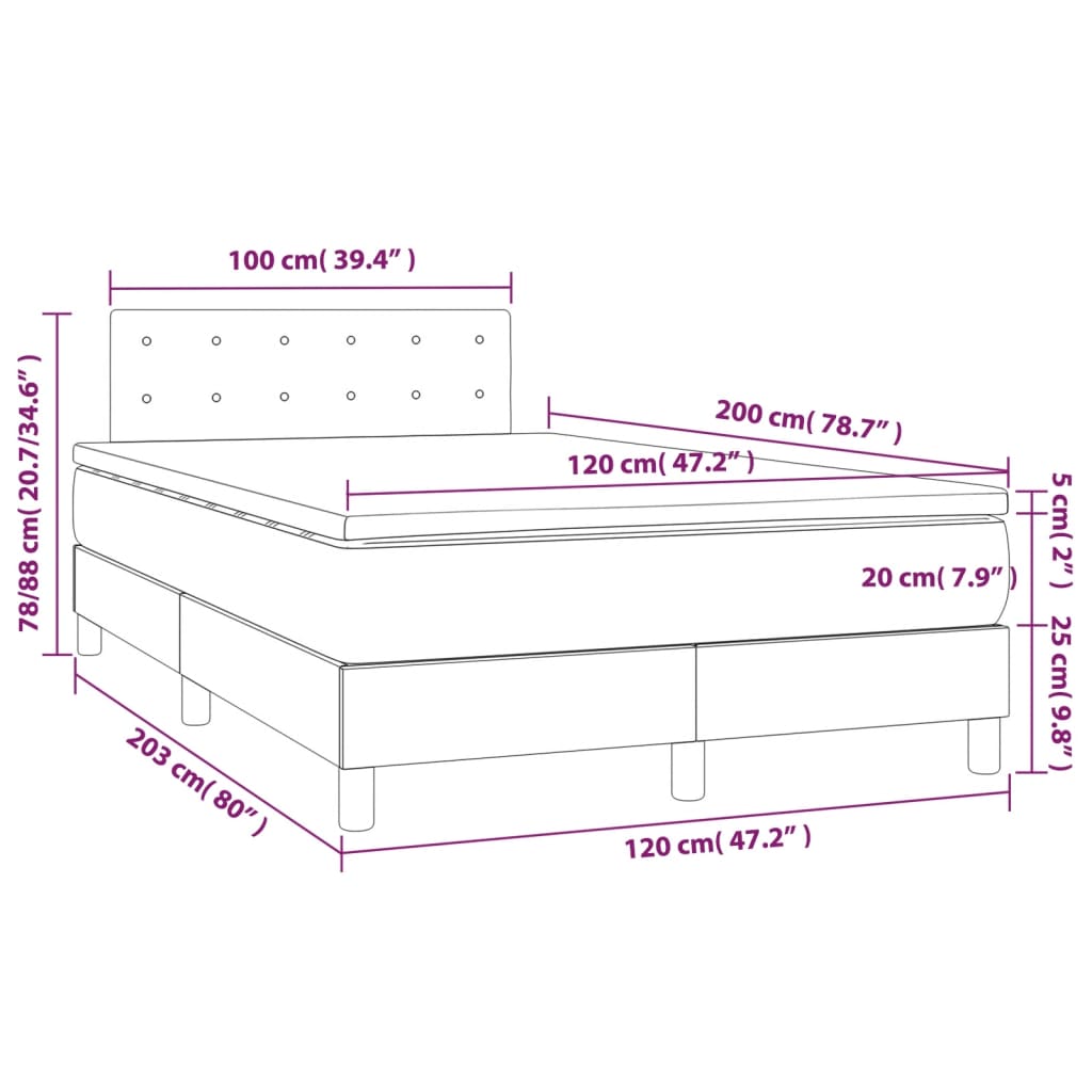 vidaXL Κρεβάτι Boxspring με Στρώμα & LED Ροζ 120x200 εκ. Βελούδινο