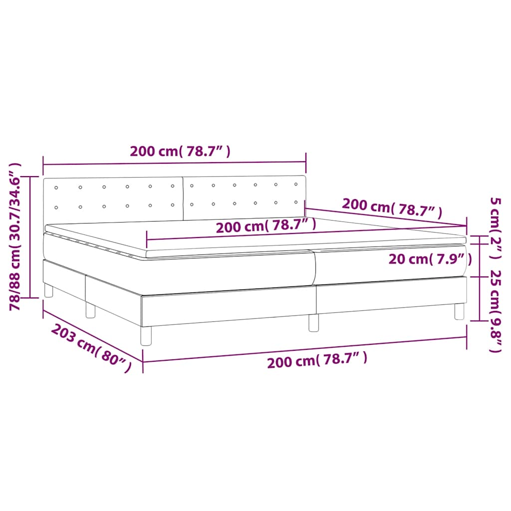 vidaXL Κρεβάτι Boxspring με Στρώμα & LED Σκ. Μπλε 200x200εκ. Βελούδινο