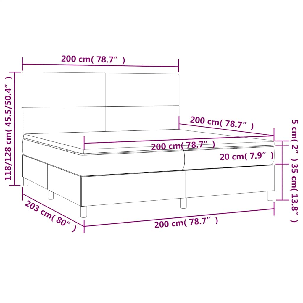 vidaXL Κρεβάτι Boxspring με Στρώμα & LED Μαύρο 200x200 εκ. Υφασμάτινο