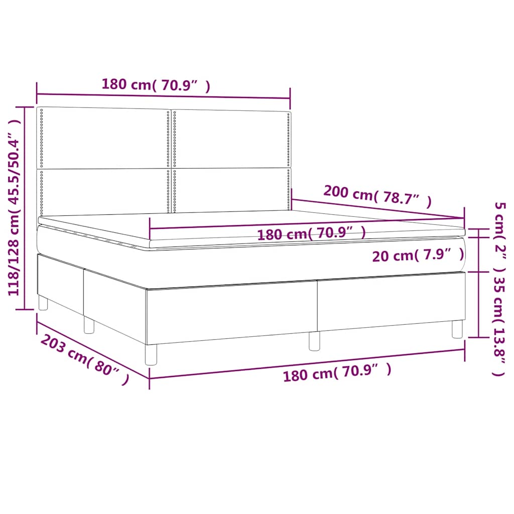 vidaXL Κρεβάτι Boxspring με Στρώμα & LED Μαύρο 180x200 εκ. Υφασμάτινο