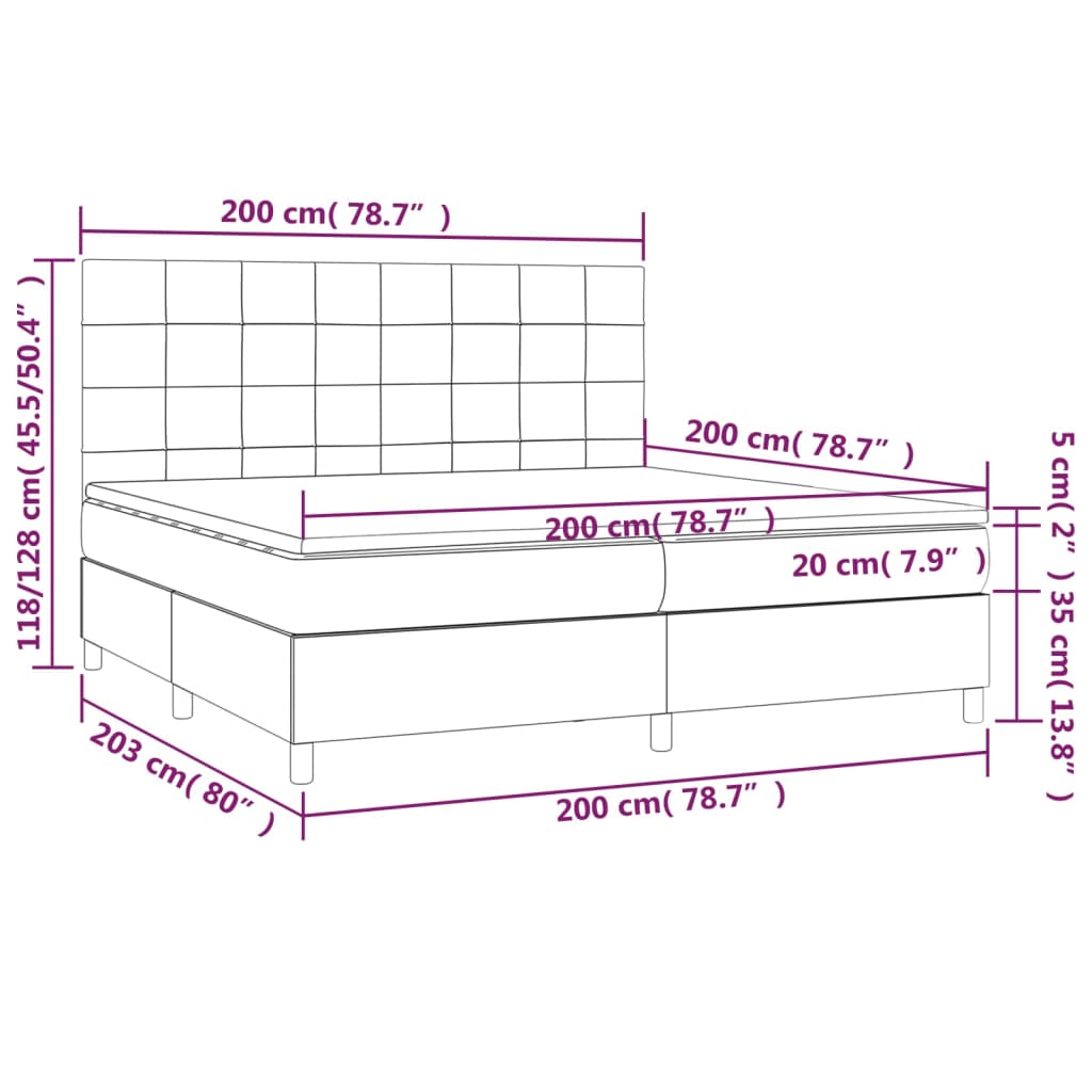 vidaXL Κρεβάτι Boxspring με Στρώμα & LED Μπλε 200x200 εκ. Υφασμάτινο