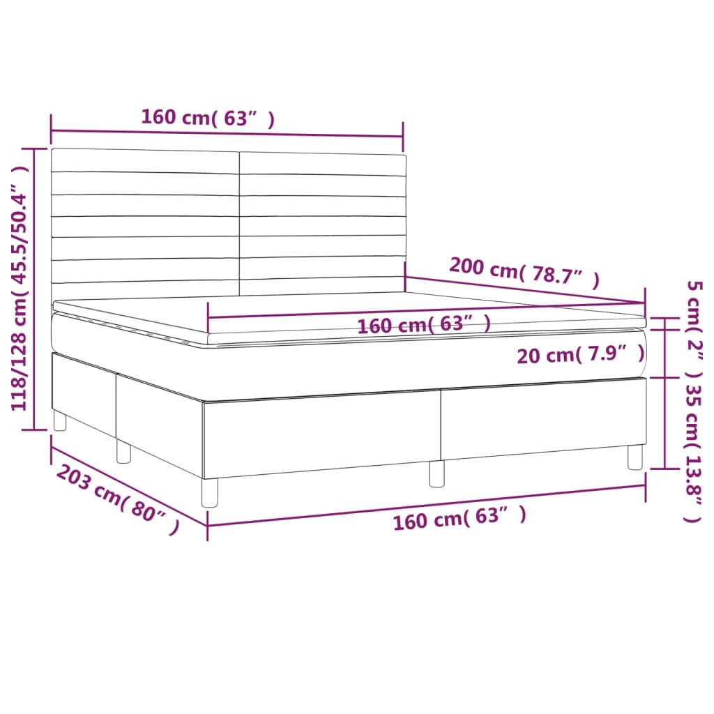 vidaXL Κρεβάτι Boxspring με Στρώμα & LED Taupe 160x200 εκ. Υφασμάτινο