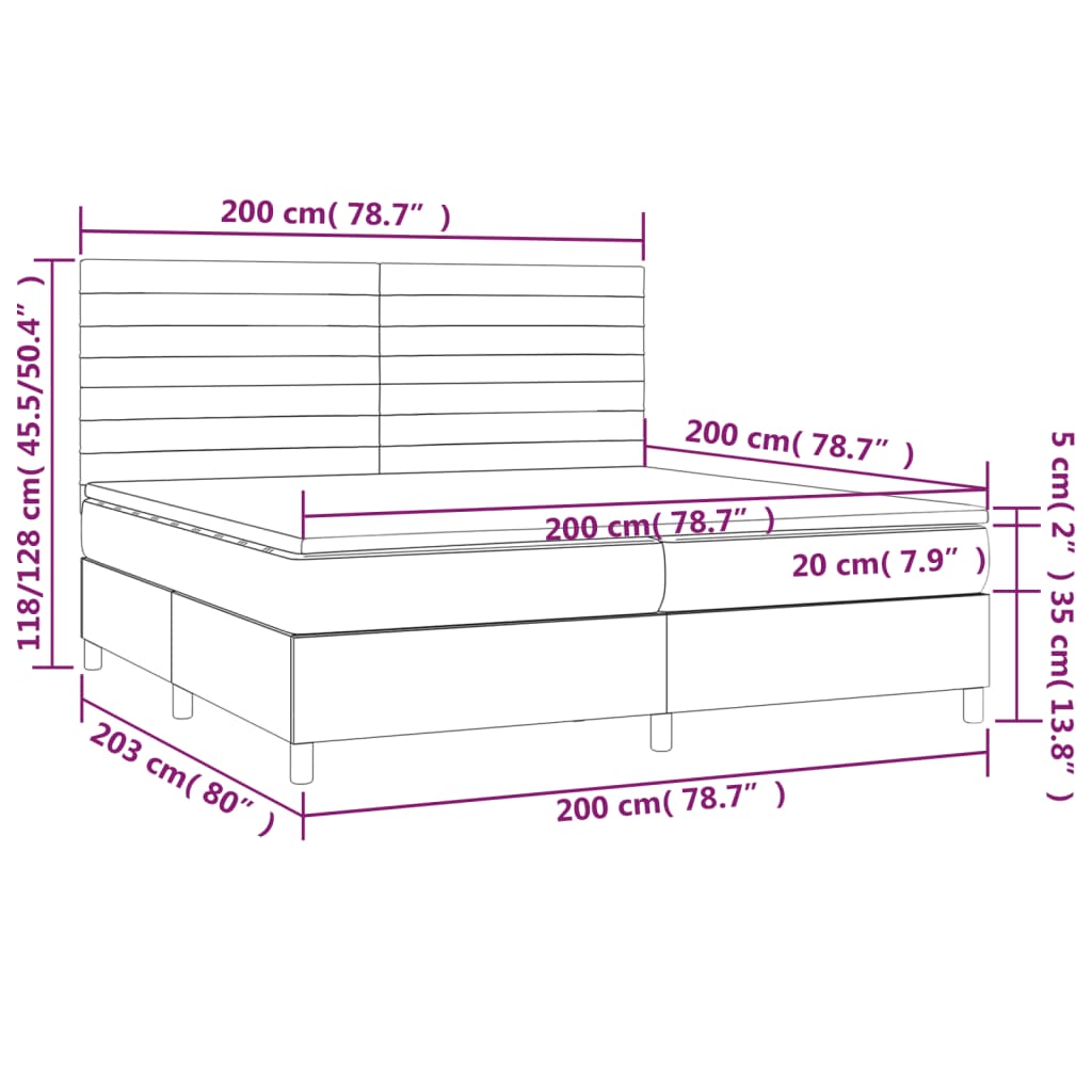 vidaXL Κρεβάτι Boxspring με Στρώμα & LED Σκ.Καφέ 200x200εκ. Υφασμάτινο