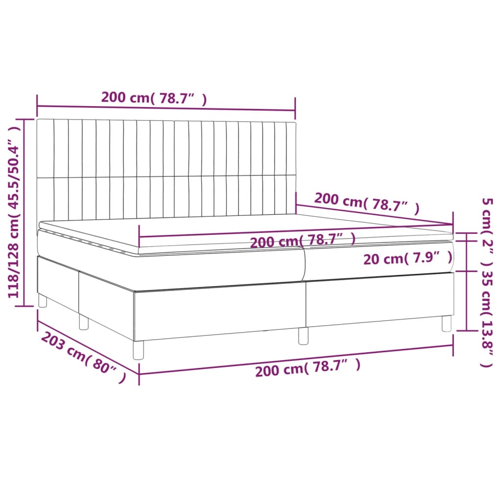 vidaXL Κρεβάτι Boxspring με Στρώμα & LED Μπλε 200x200 εκ. Υφασμάτινο