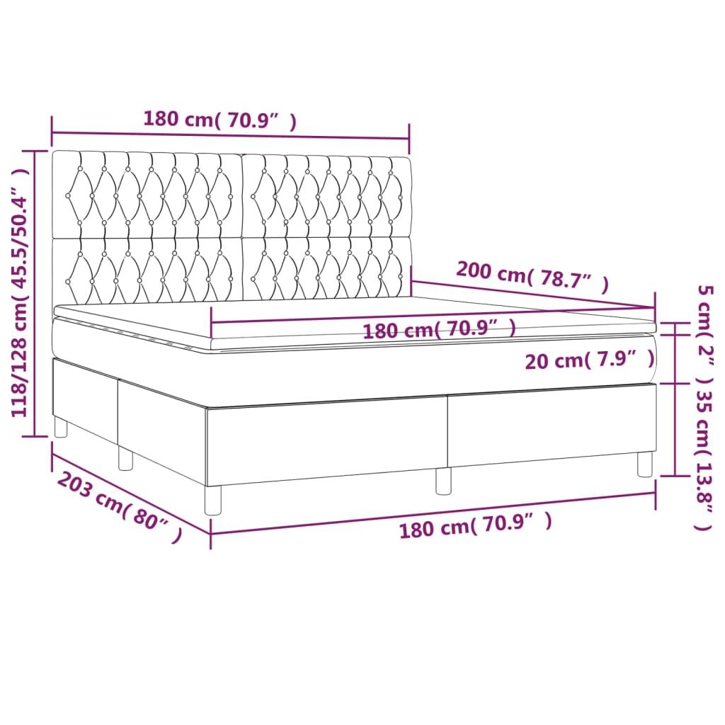 vidaXL Κρεβάτι Boxspring με Στρώμα & LED Taupe 180x200 εκ. Υφασμάτινο