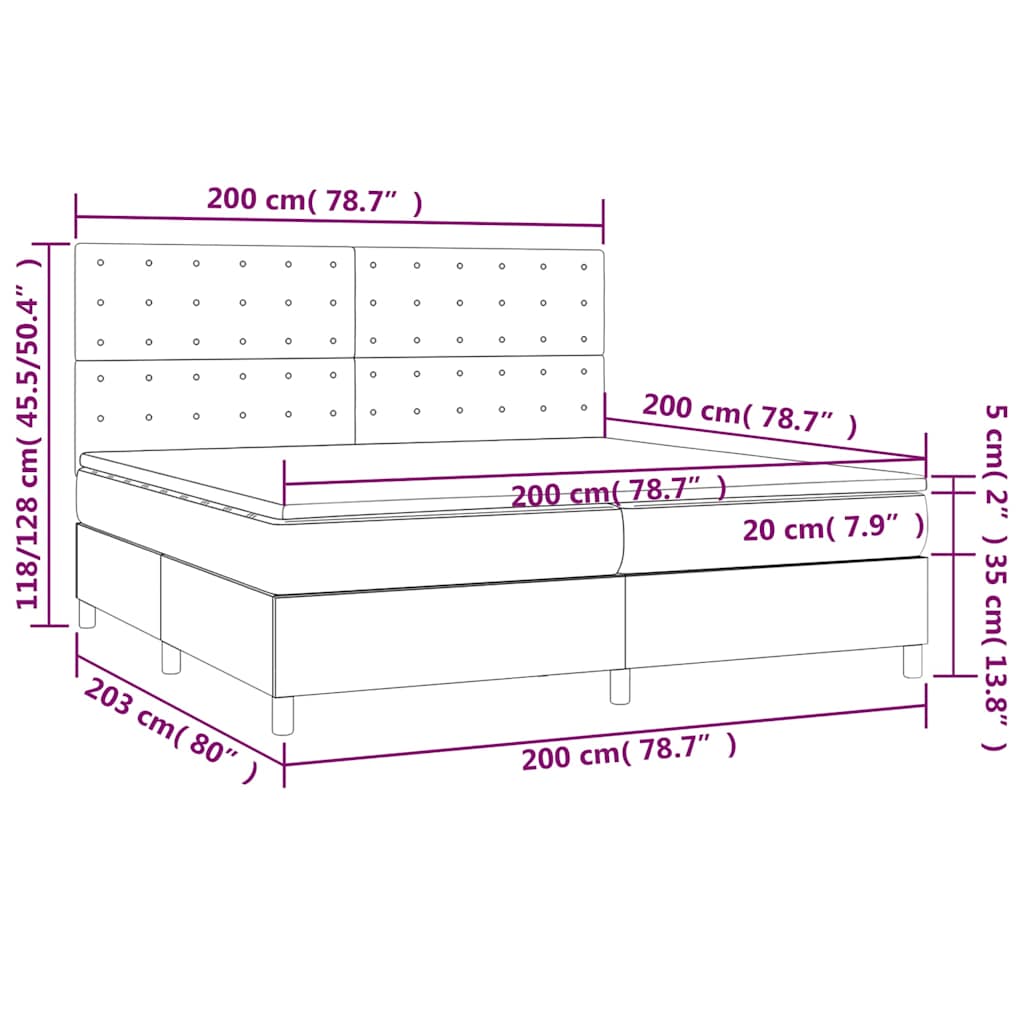vidaXL Κρεβάτι Boxspring με Στρώμα & LED Σκ.Καφέ 200x200εκ. Υφασμάτινο